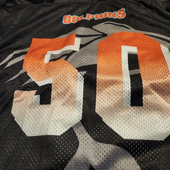 VINTAGE ALLESON MIAMI DOLPHINS LONG JERSEY T-SHIRT Men's Size Large‎ #50 - Picture 2 of 10